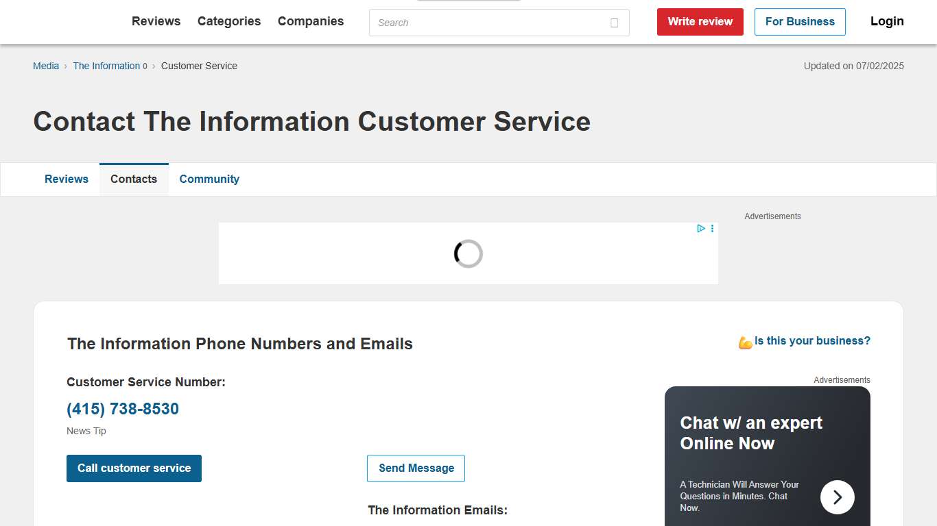 The Information Customer Service Phone Number (415) 738-8530, Email, Help Center
