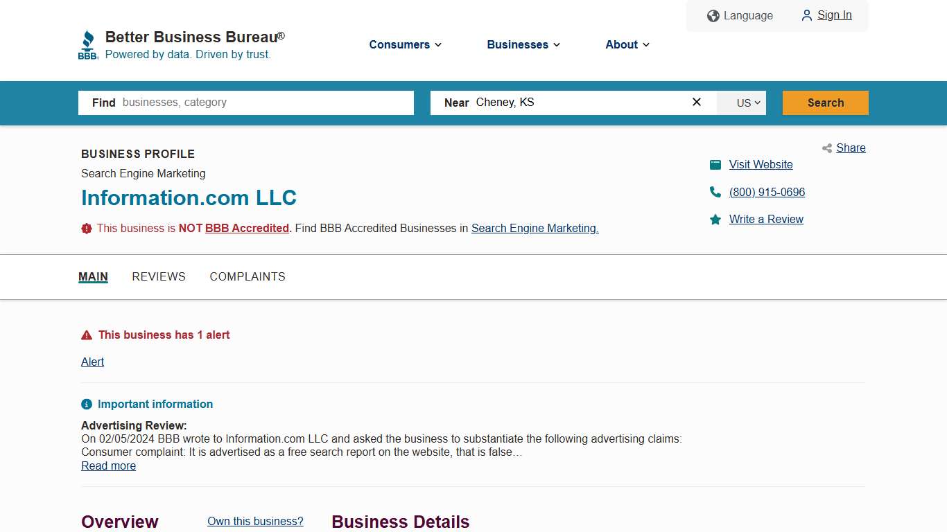 Information.com LLC | BBB Business Profile | Better Business Bureau
